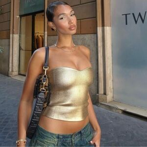 Zara KNIT Gold BUSTIER TOP